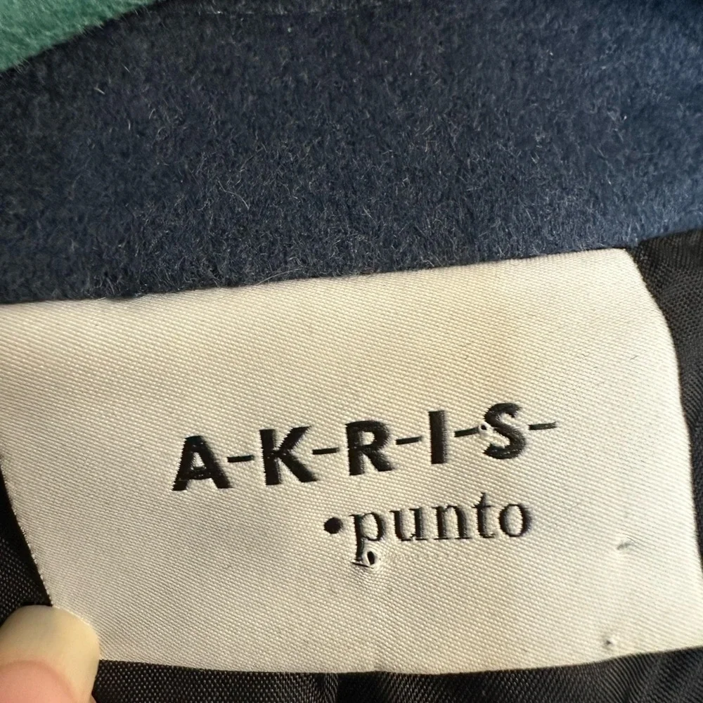 AKRIS‎ Punto Color Block Wool Angora Jacket Blazer Blue Black Size 6 Luxury work